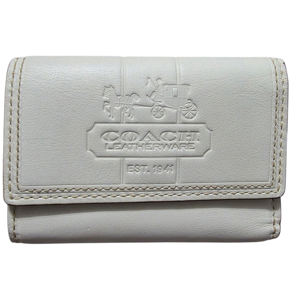 Coach White Leather Embossed Logo Wallet